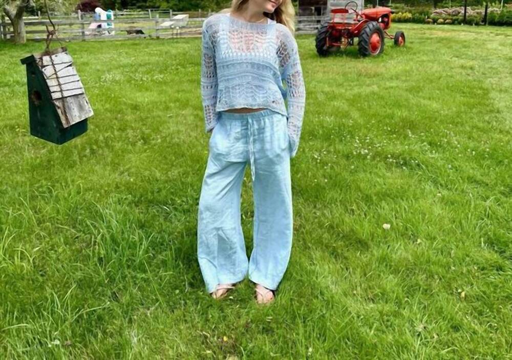 NEW MILIO MILANO loriel drawstring linen wide leg pants in sky blue
